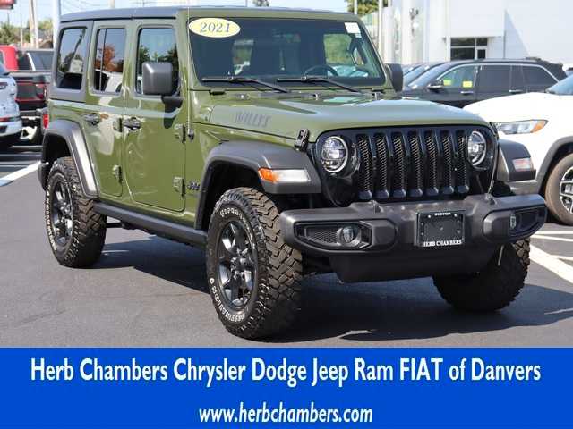 Certified 2021 Jeep Wrangler Unlimited Willys with VIN 1C4HJXDG2MW593380 for sale in Wayland, MA